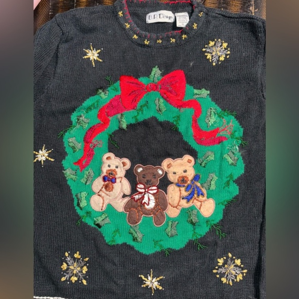 Teddy Bear Christmas Sweater Vintage BP Designs XL